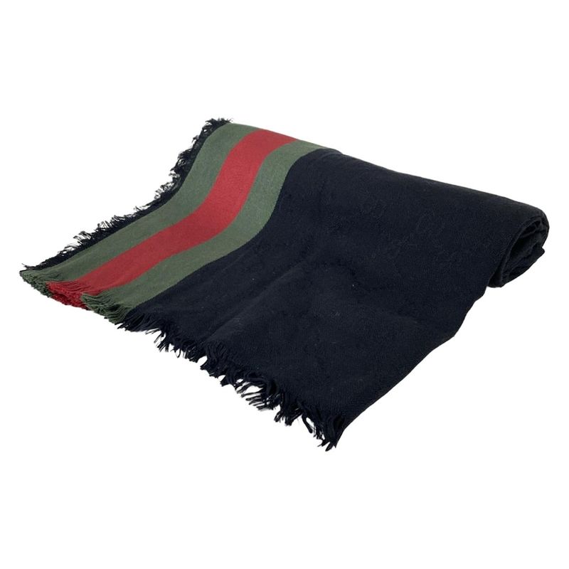 Gucci Shawl - Black Red And Green Sherry (web)/gg Pattern Cotton Silk