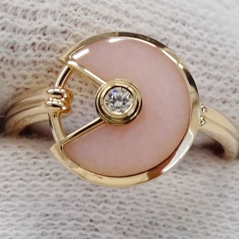 Cartier Ring Women's Brand Ring 750pg 1P Diamond Pink Opal Amulet Pink Gold #52
