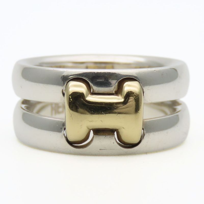 Hermes Ring / Rings Olympe H Motif 52 Silver 925 18K Yellow Gold Approx 9.0g