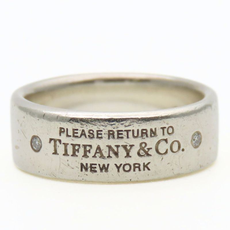 Tiffany & Co Ring - Return To Narrow 925 Silver With Diamonds Approx 4.7g