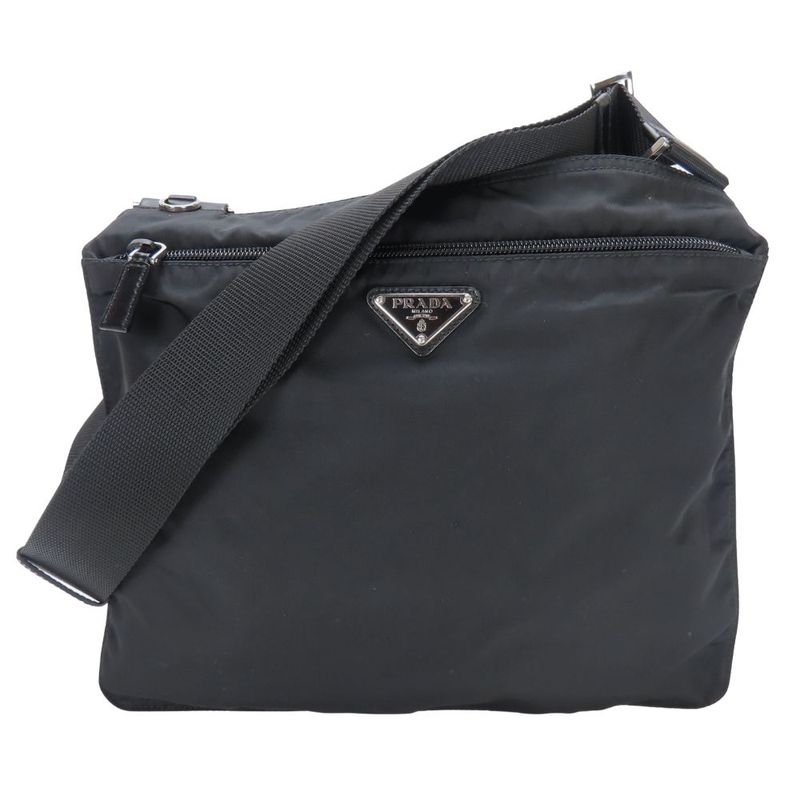 Prada Shoulder Bag Nylon Black Crossbody Triangle Plate Casual Women Men Prada