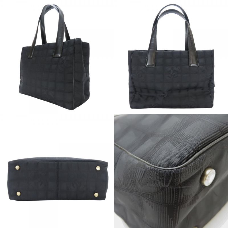 Chanel Tote Bag PM New Travel Line Jacquard Nylon Leather Black Coco-mark 8