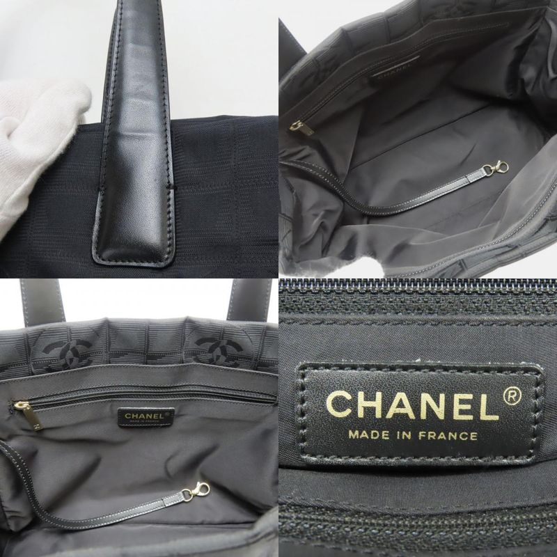 Chanel Tote Bag PM New Travel Line Jacquard Nylon Leather Black Coco-mark 8