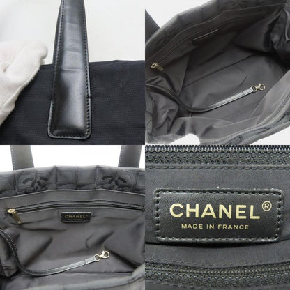 Chanel Tote Bag PM New Travel Line Jacquard Nylon Leather Black Coco-mark 8