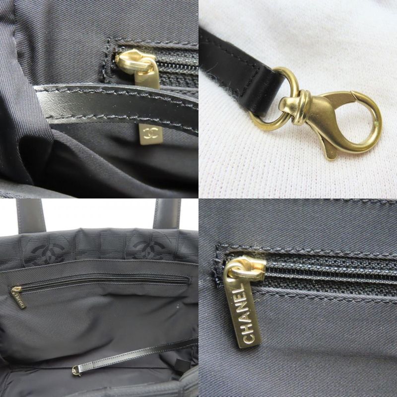 Chanel Tote Bag PM New Travel Line Jacquard Nylon Leather Black Coco-mark 8