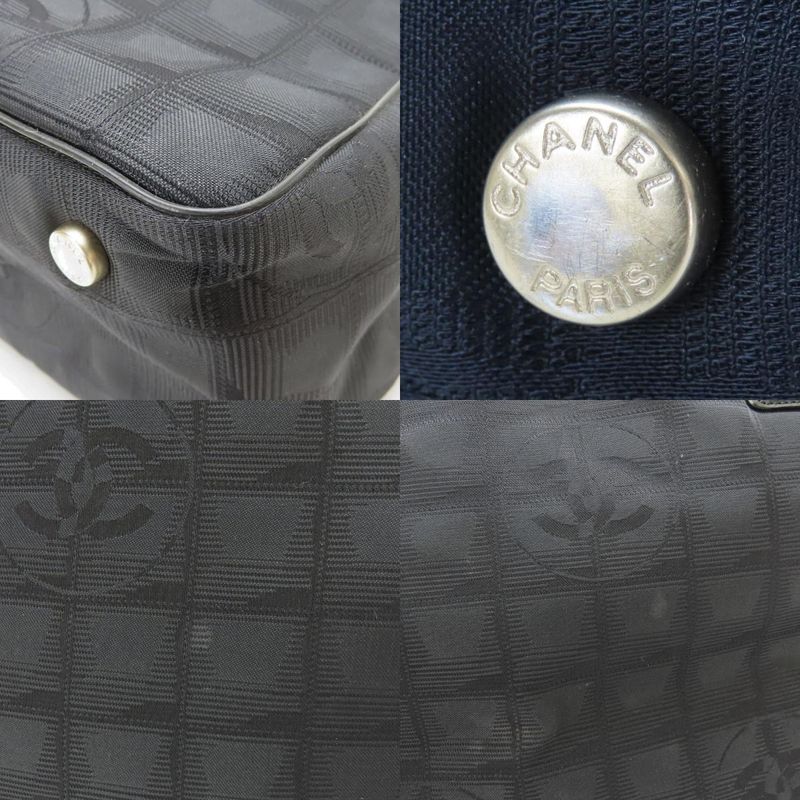 Chanel Tote Bag PM New Travel Line Jacquard Nylon Leather Black Coco-mark 8