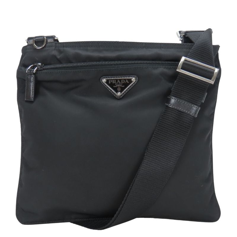Prada Shoulder Bag Nylon Black Crossbody Triangle Plate Casual Ladies Women