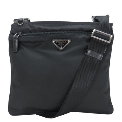 Prada Shoulder Bag Nylon Black Crossbody Triangle Plate Casual Ladies Women