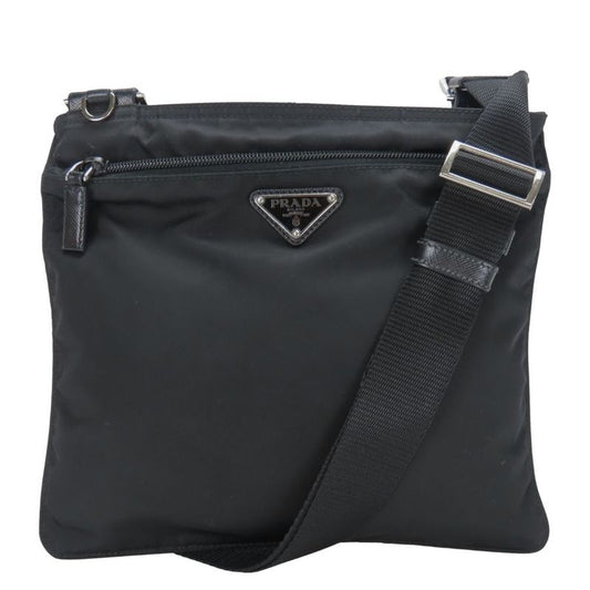 Prada Shoulder Bag Nylon Black Crossbody Triangle Plate Casual Ladies Women