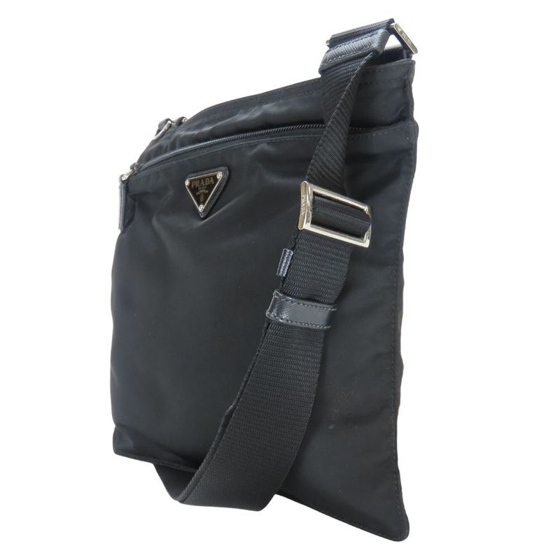 Prada Shoulder Bag Nylon Black Crossbody Triangle Plate Casual Ladies Women