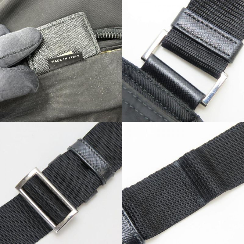 Prada Shoulder Bag Nylon Black Crossbody Triangle Plate Casual Ladies Women