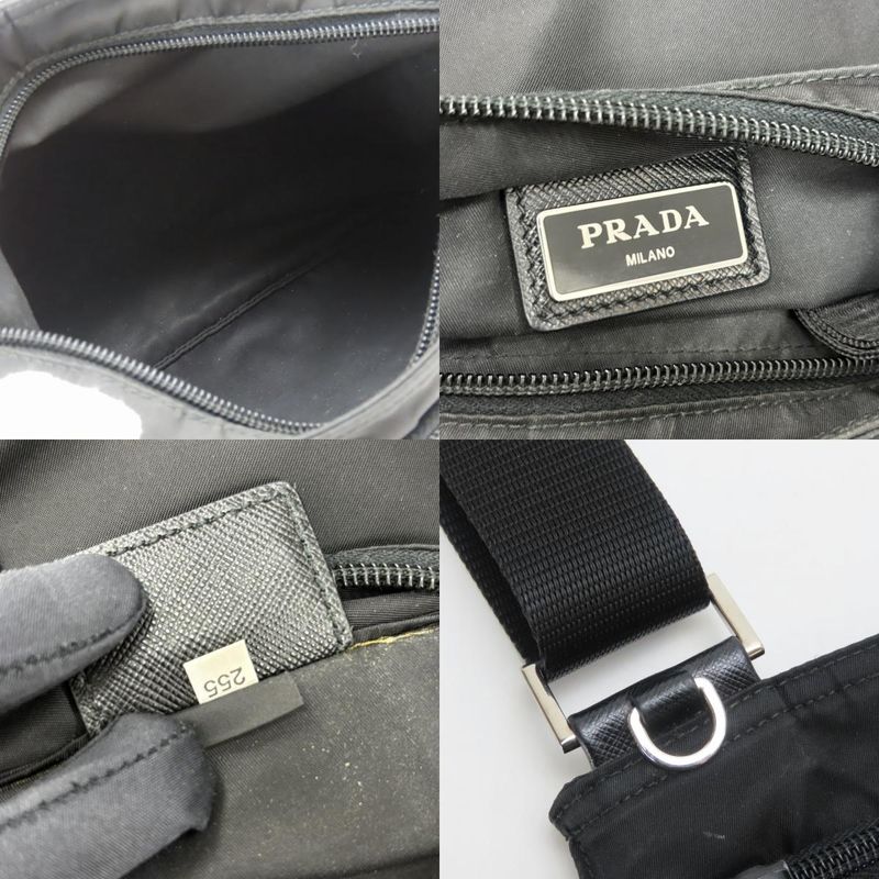 Prada Shoulder Bag Nylon Black Crossbody Triangle Plate Casual Ladies Women