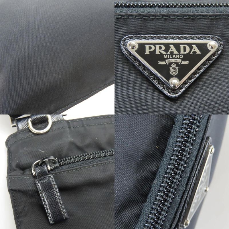 Prada Shoulder Bag Nylon Black Crossbody Triangle Plate Casual Ladies Women