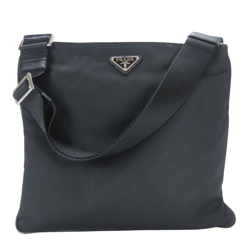 Prada Shoulder Bag Tessuto Nylon Black Crossbody Triangle Plate Casual Sakosh