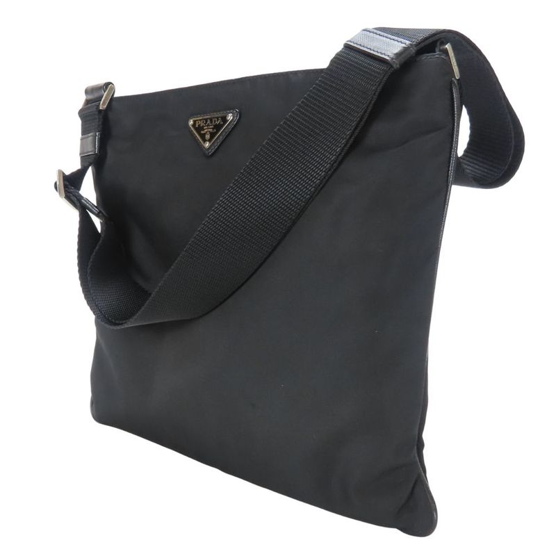 Prada Shoulder Bag Tessuto Nylon Black Crossbody Triangle Plate Casual Sakosh