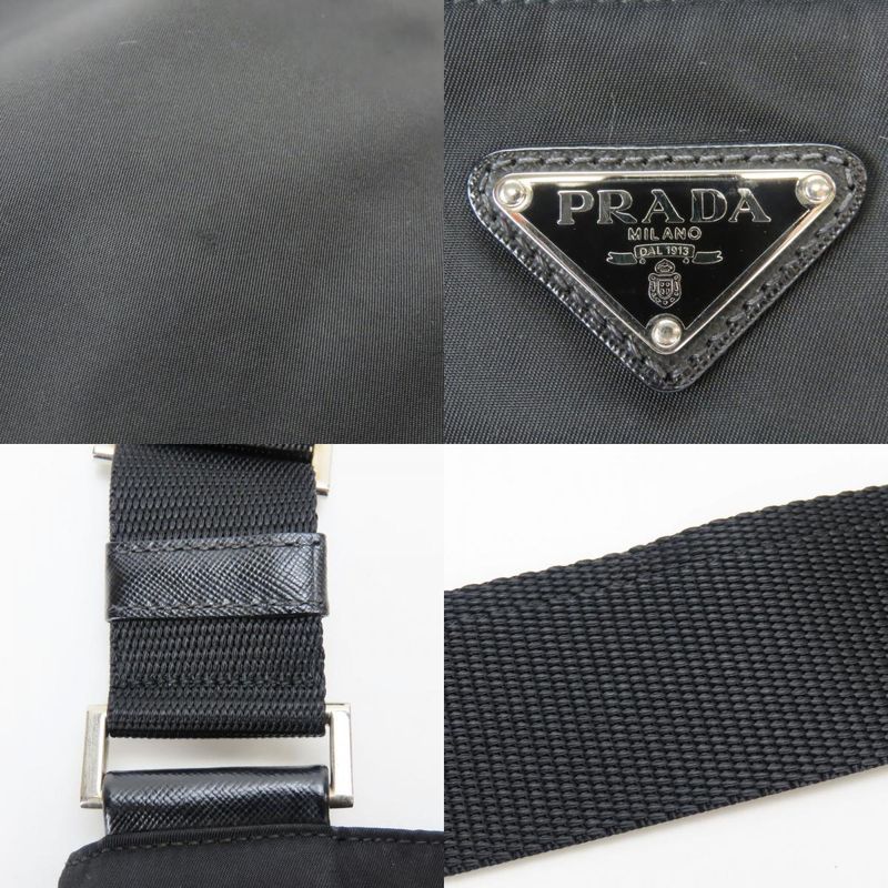Prada Shoulder Bag Tessuto Nylon Black Crossbody Triangle Plate Casual Sakosh