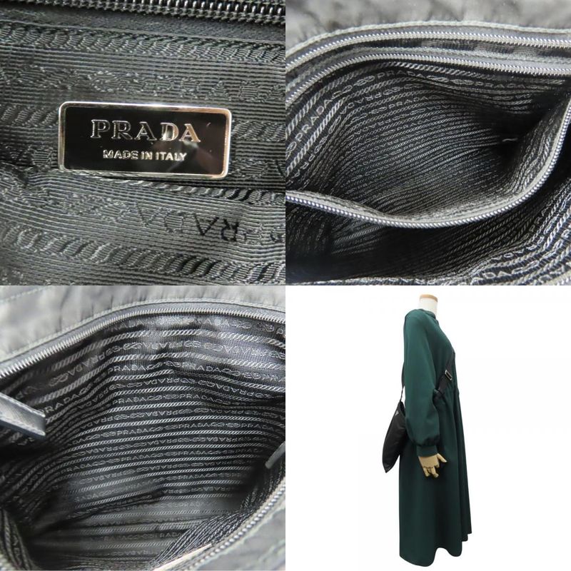 Prada Shoulder Bag Tessuto Nylon Black Crossbody Triangle Plate Casual Sakosh