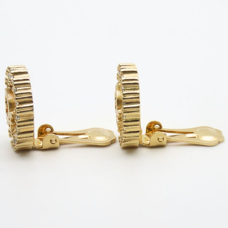 Christian Dior Earrings Metal Rhinestone Gold Logo Accessories Plated Ladies