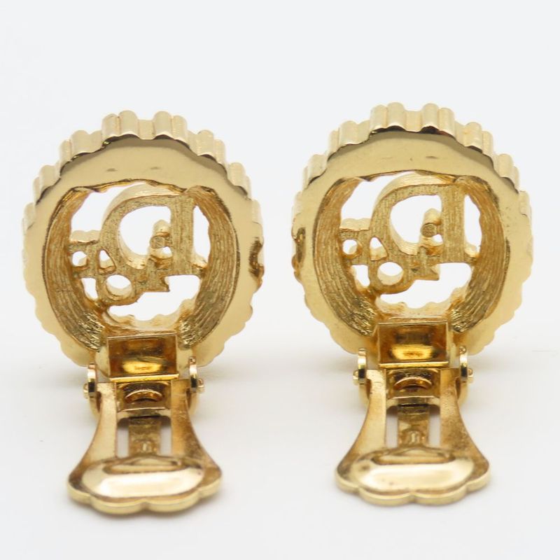 Christian Dior Earrings Metal Rhinestone Gold Logo Accessories Plated Ladies