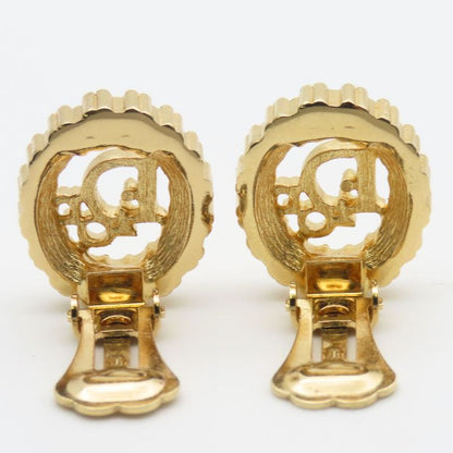 Christian Dior Earrings Metal Rhinestone Gold Logo Accessories Plated Ladies