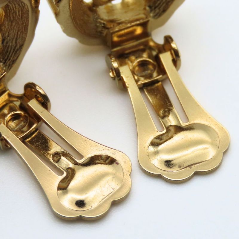 Christian Dior Earrings Metal Rhinestone Gold Logo Accessories Plated Ladies