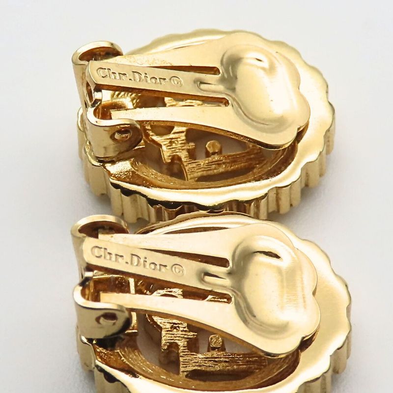 Christian Dior Earrings Metal Rhinestone Gold Logo Accessories Plated Ladies