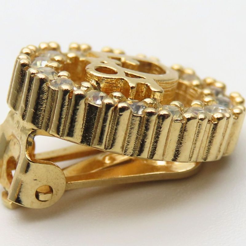Christian Dior Earrings Metal Rhinestone Gold Logo Accessories Plated Ladies