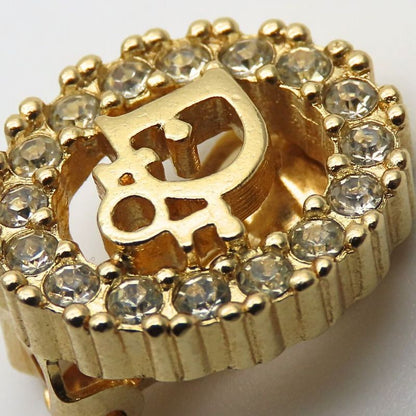 Christian Dior Earrings Metal Rhinestone Gold Logo Accessories Plated Ladies