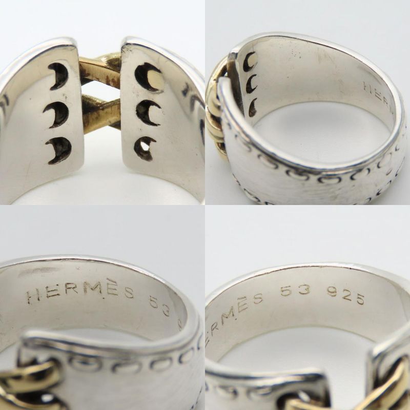 Hermes Ring Mexico Double 53 Silver 925 18K Yellow Gold Approx 8.6g Silver Gold