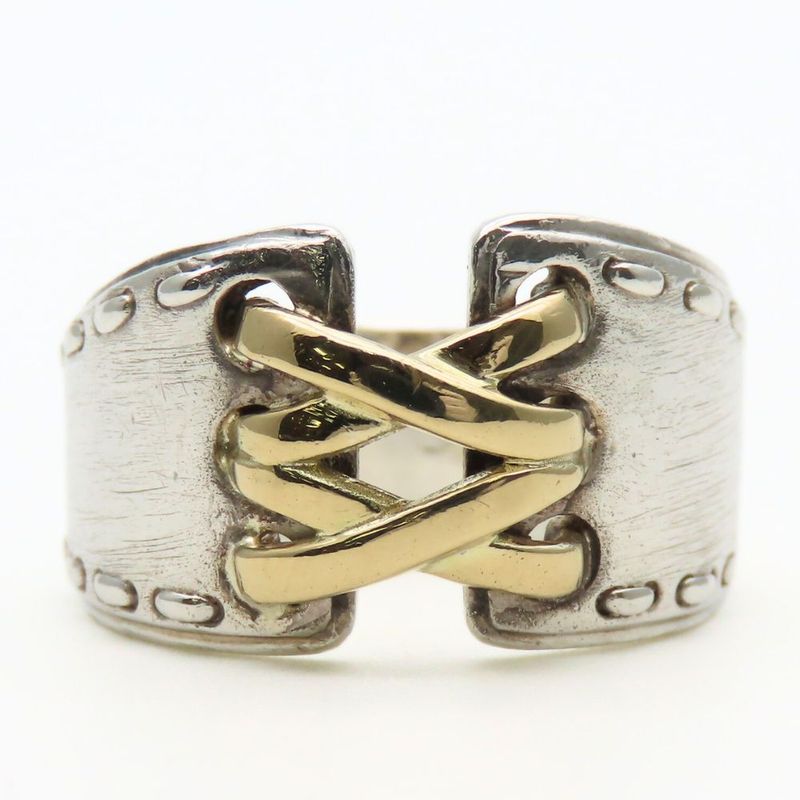 Hermes Ring Mexico Double 53 Silver 925 18K Yellow Gold Approx 8.6g Silver Gold