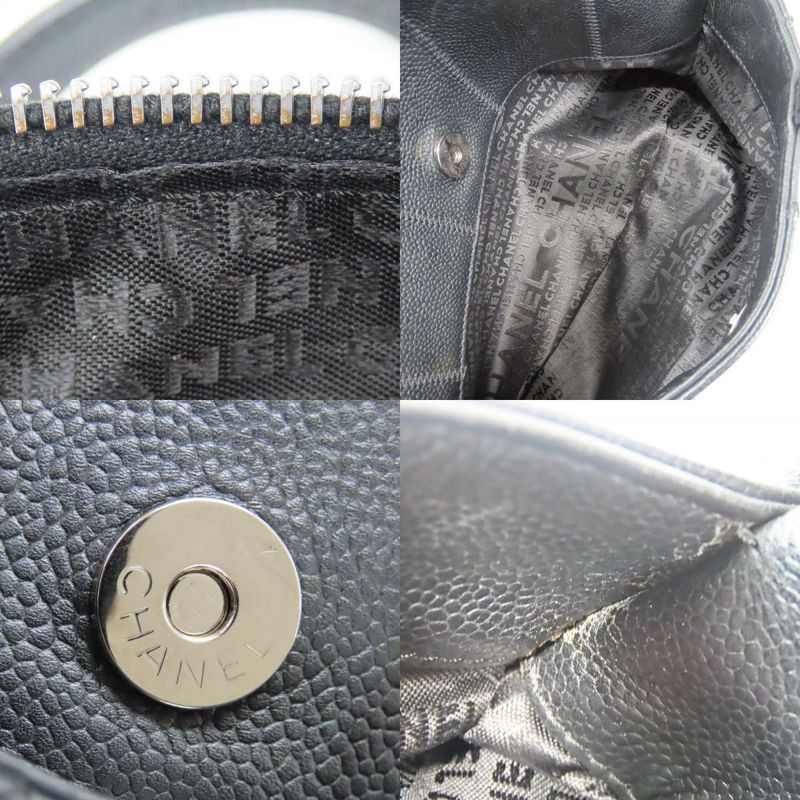 Chanel Handbag Chocobar Caviar Skin Black Silver Hardware Mini Boston 9 Series