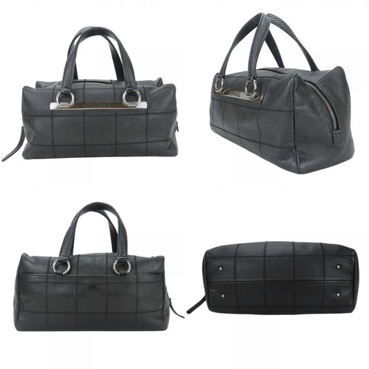 Chanel Handbag Chocobar Caviar Skin Black Silver Hardware Mini Boston 9 Series