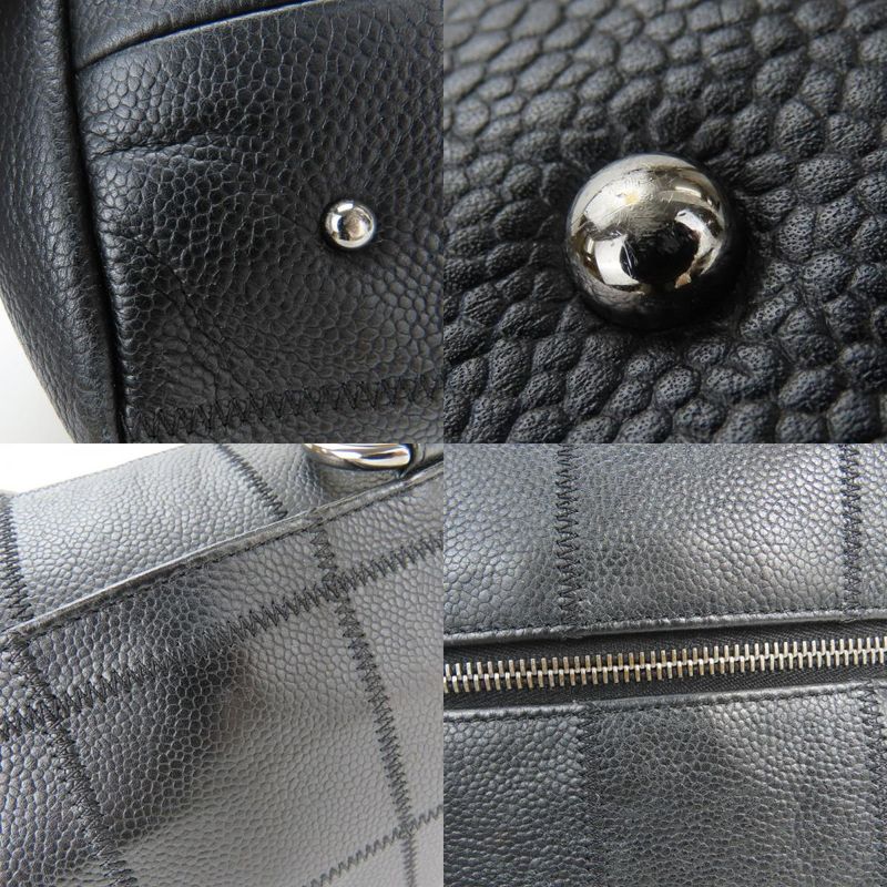 Chanel Handbag Chocobar Caviar Skin Black Silver Hardware Mini Boston 9 Series