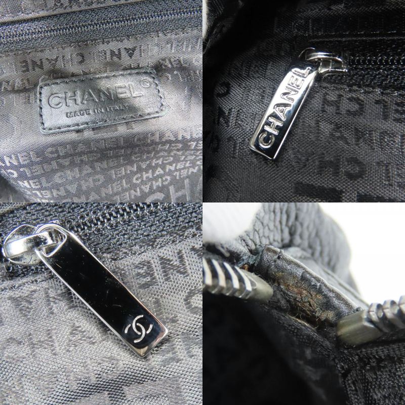 Chanel Handbag Chocobar Caviar Skin Black Silver Hardware Mini Boston 9 Series