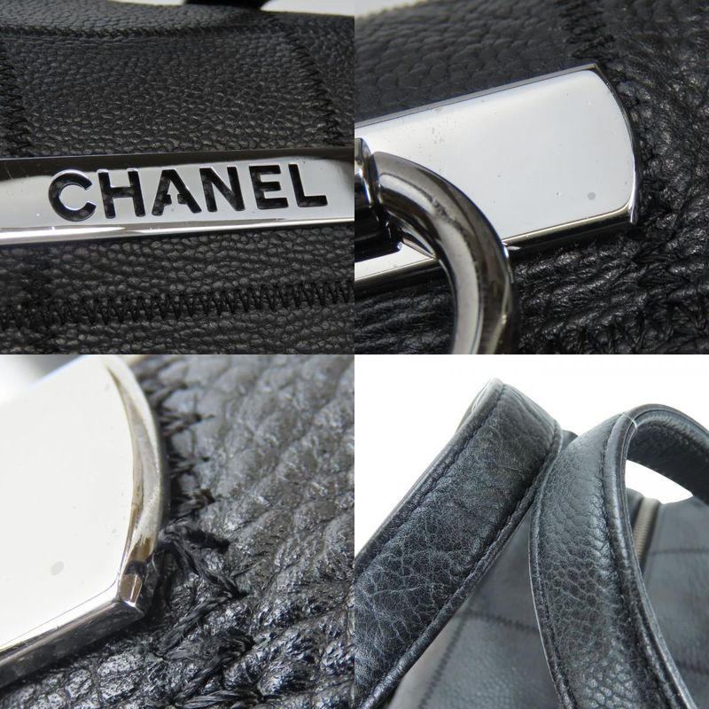 Chanel Handbag Chocobar Caviar Skin Black Silver Hardware Mini Boston 9 Series