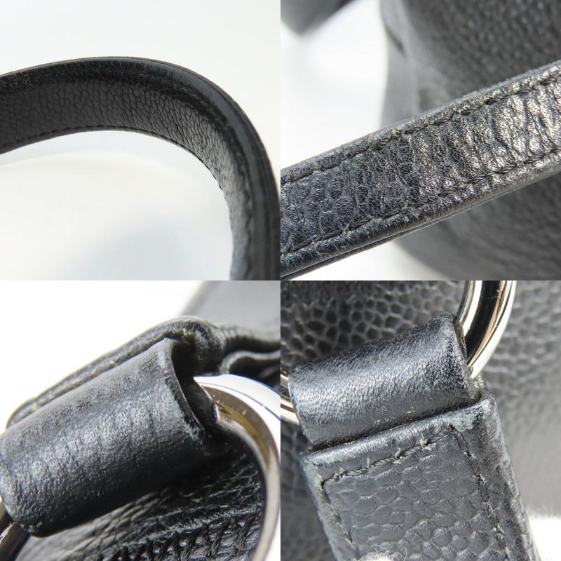 Chanel Handbag Chocobar Caviar Skin Black Silver Hardware Mini Boston 9 Series