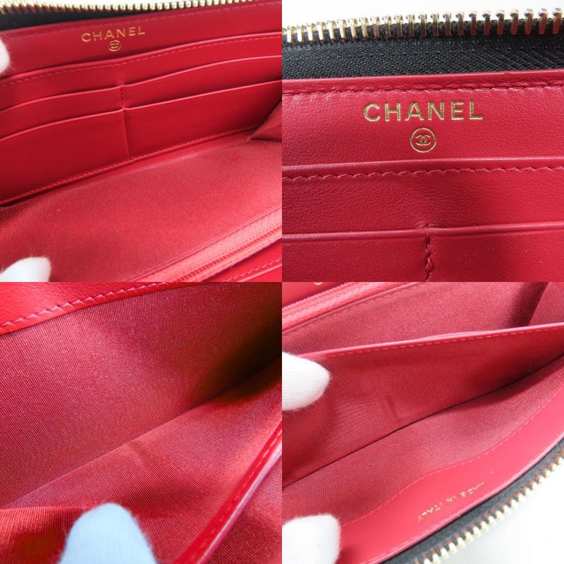 Chanel Long Wallet (round Zipper) Ap1063 19 Long Zip Wallet Lamb Skin Black