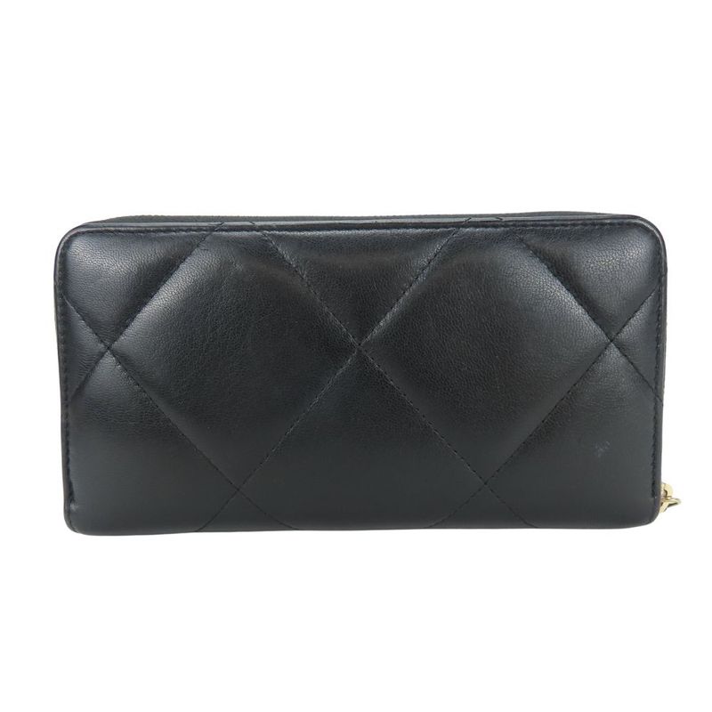 Chanel Long Wallet (round Zipper) Ap1063 19 Long Zip Wallet Lamb Skin Black