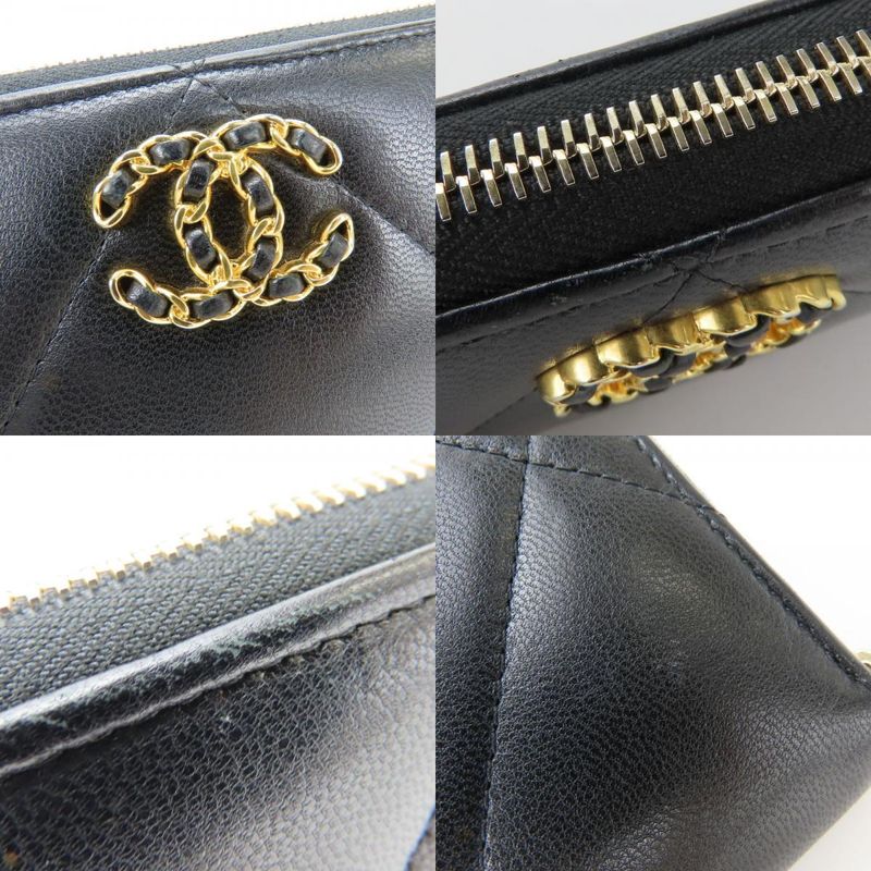 Chanel Long Wallet (round Zipper) Ap1063 19 Long Zip Wallet Lamb Skin Black