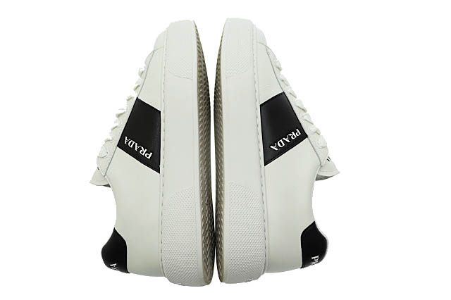 Prada Logo Line Leather Low Cut Sneakers 2EG 357 8 White Black White Black