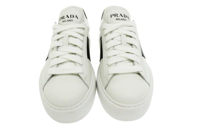 Prada Logo Line Leather Low Cut Sneakers 2EG 357 8 White Black White Black