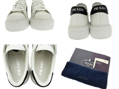 Prada Logo Line Leather Low Cut Sneakers 2EG 357 8 White Black White Black