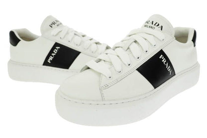 Prada Logo Line Leather Low Cut Sneakers 2EG 357 8 White Black White Black