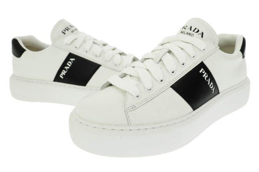 Prada Logo Line Leather Low Cut Sneakers 2EG 357 8 White Black White Black