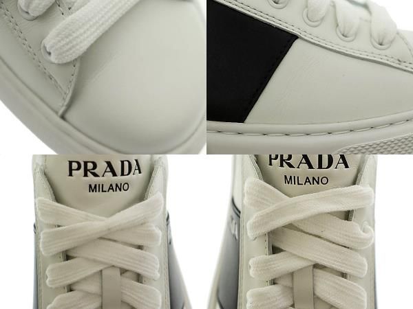 Prada Logo Line Leather Low Cut Sneakers 2EG 357 8 White Black White Black