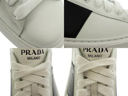 Prada Logo Line Leather Low Cut Sneakers 2EG 357 8 White Black White Black
