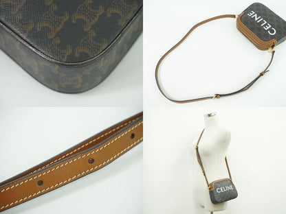 Authentic Celine Triomphe Small Shoulder Bag Pochette Camera Bag PVC Brown