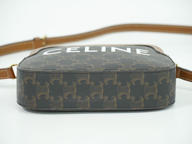 Authentic Celine Triomphe Small Shoulder Bag Pochette Camera Bag PVC Brown