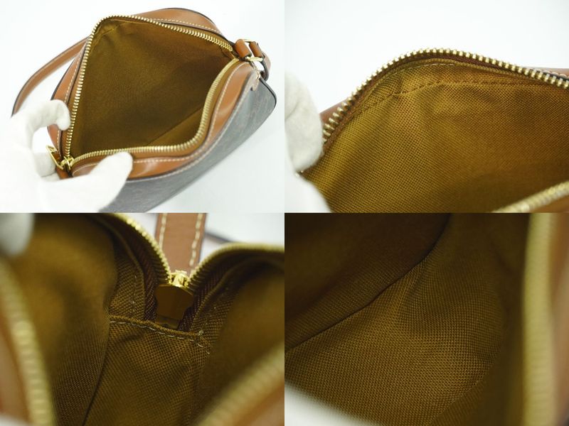 Authentic Celine Triomphe Small Shoulder Bag Pochette Camera Bag PVC Brown