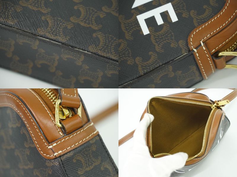 Authentic Celine Triomphe Small Shoulder Bag Pochette Camera Bag PVC Brown